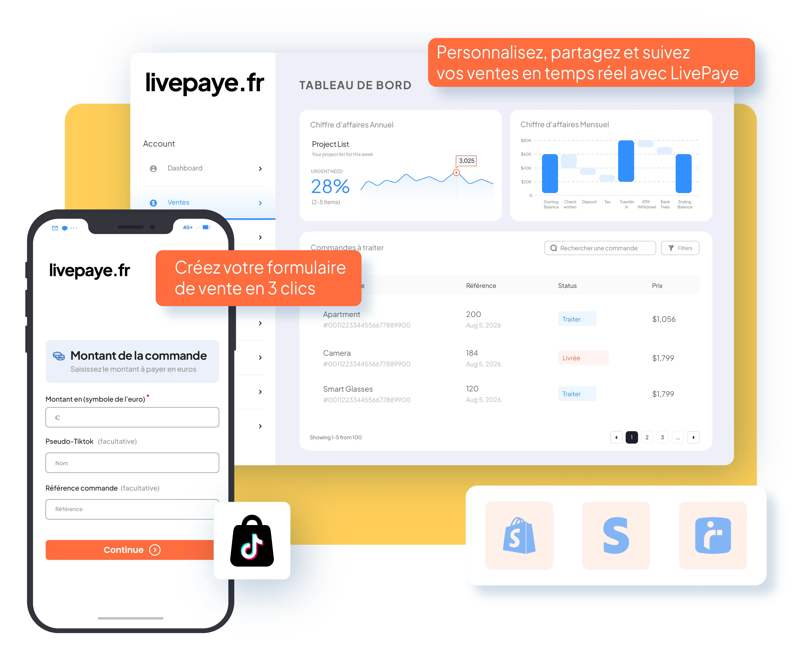 Application LivePaye : tableau de bord de gestion des ventes en live
