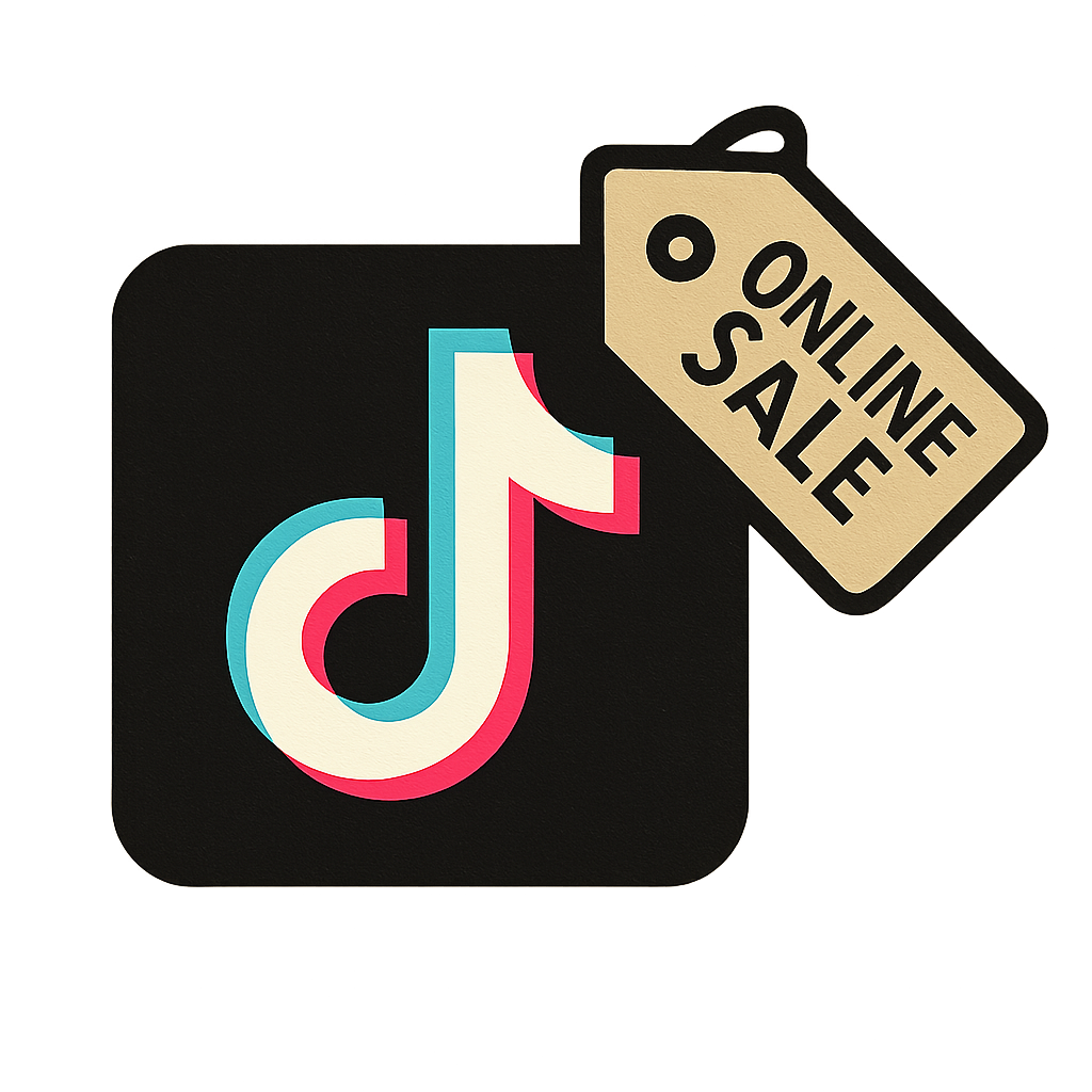 Icône de TikTok avec une étiquette de prix indiquant la vente en ligne