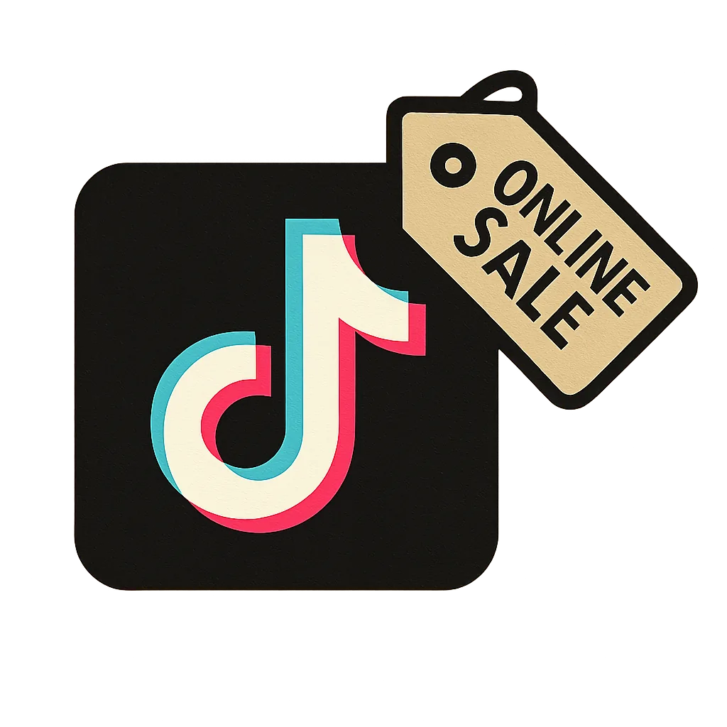 Icône de TikTok avec une étiquette de prix indiquant la vente en ligne