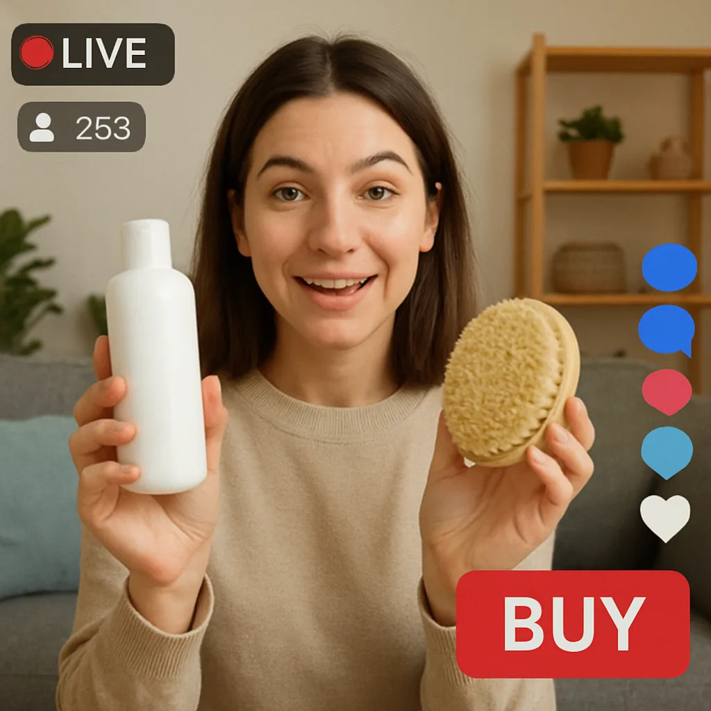 Personne présentant des produits lors d'un live shopping