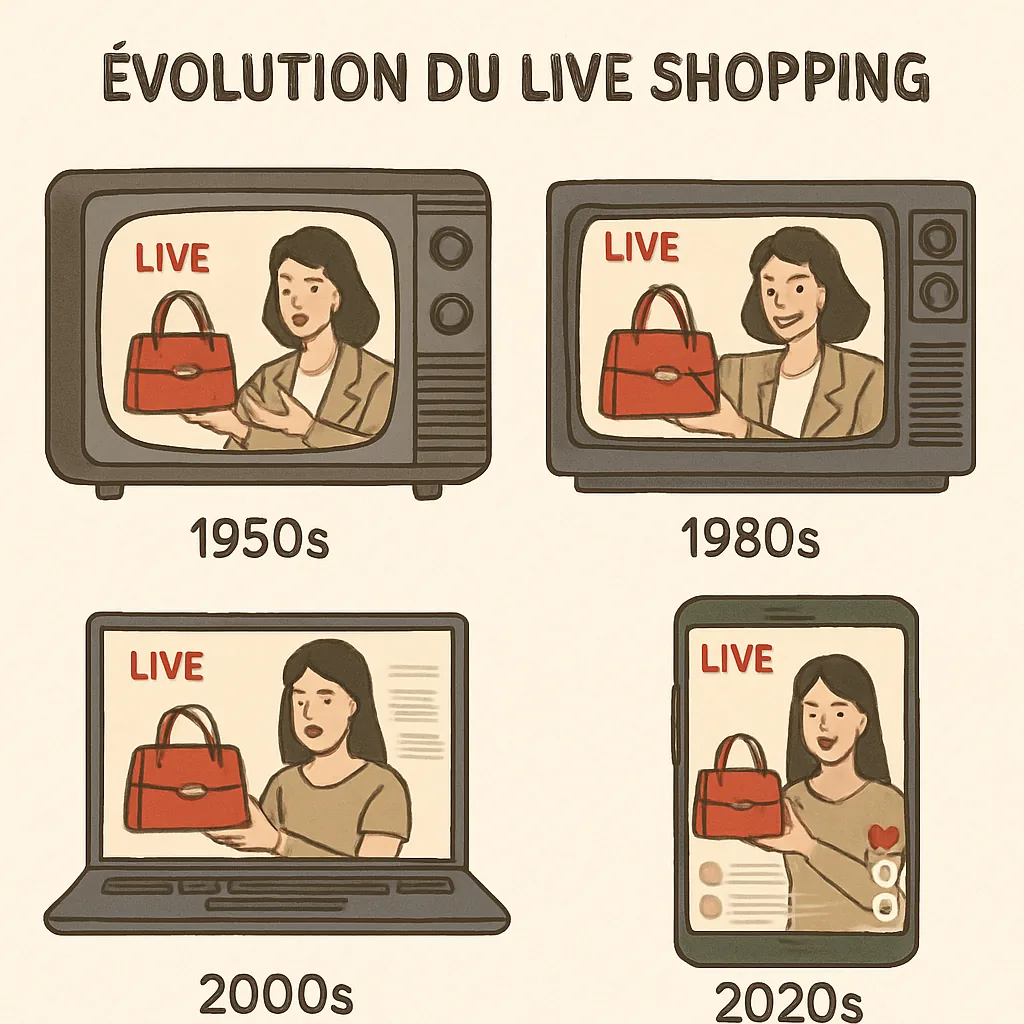 Évolution du live shopping à travers le temps avec des différentes technologies
